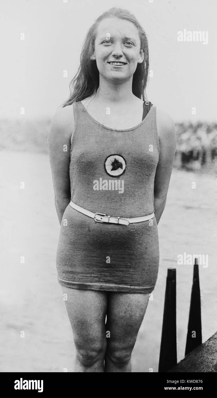 1920 Olympiasieger Irene Gast gewann zwei Medaillen bei den Olympischen Spielen in Antwerpen. Sie gewann Gold in der 4×100 Meter Freistilstaffel und Silber in den 100 Meter Freistil. (BSLOC_2015_17_138) Stockfoto