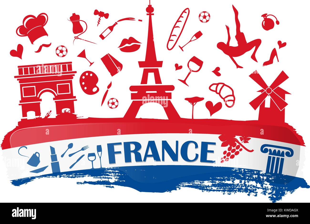 Franch holiday Banner mit Silhouette Symbol Stock Vektor