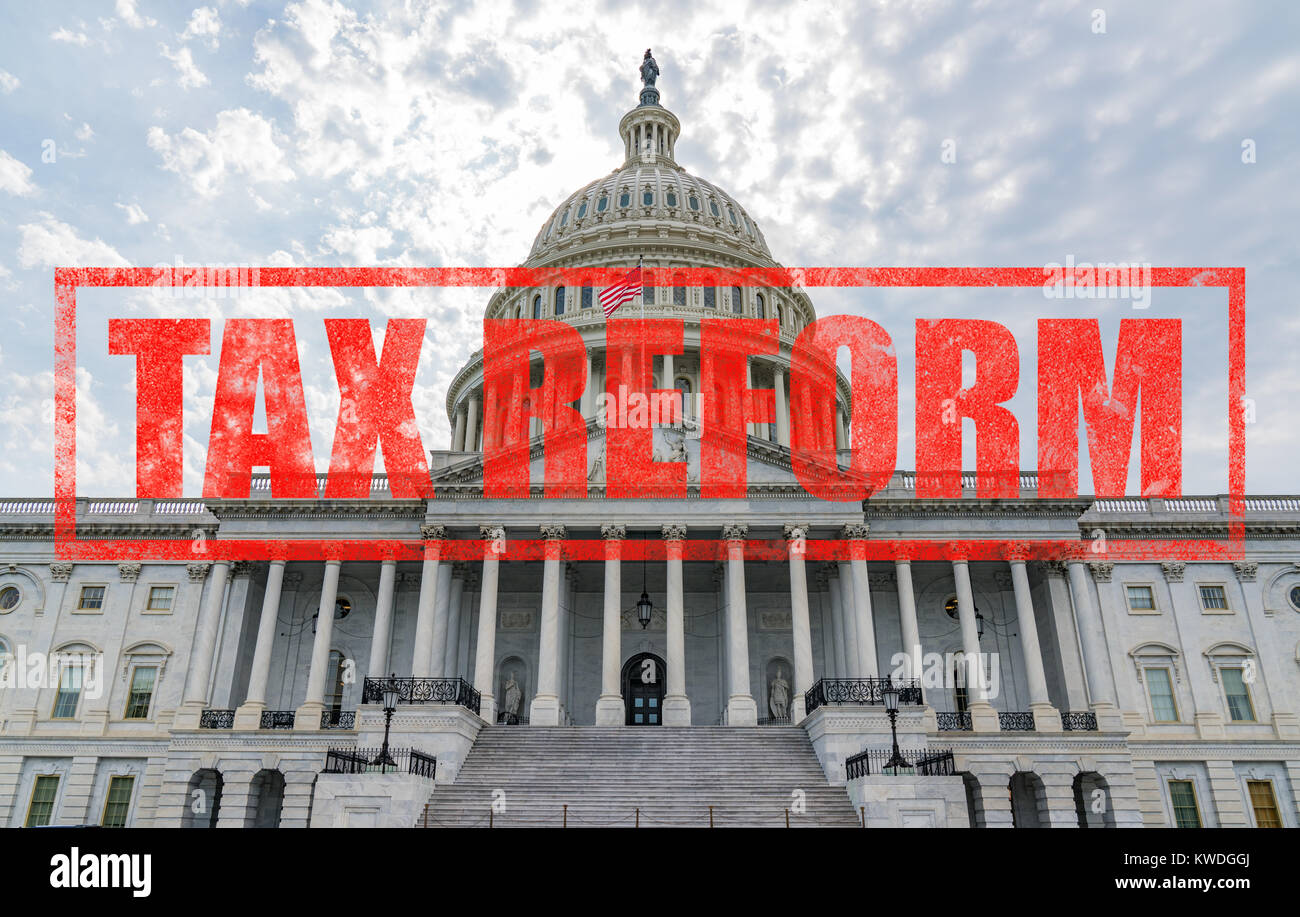 United States Capitol in Washington DC mit Steuerreform Stempel Wirkung Stockfoto