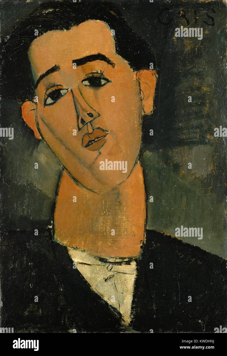 JUAN GRIS, von Amedeo Modigliani, 1915, Italienisch modernistischen Malerei, Öl auf Leinwand. Portrait von Spanischen kubistischen Maler wurde in Paris während WK1, nach Modigliani, zur Malerei durch Mangel an Skulptur Stein zu Kriegszeiten (BSLOC 2017 7 10 gedreht) Stockfoto