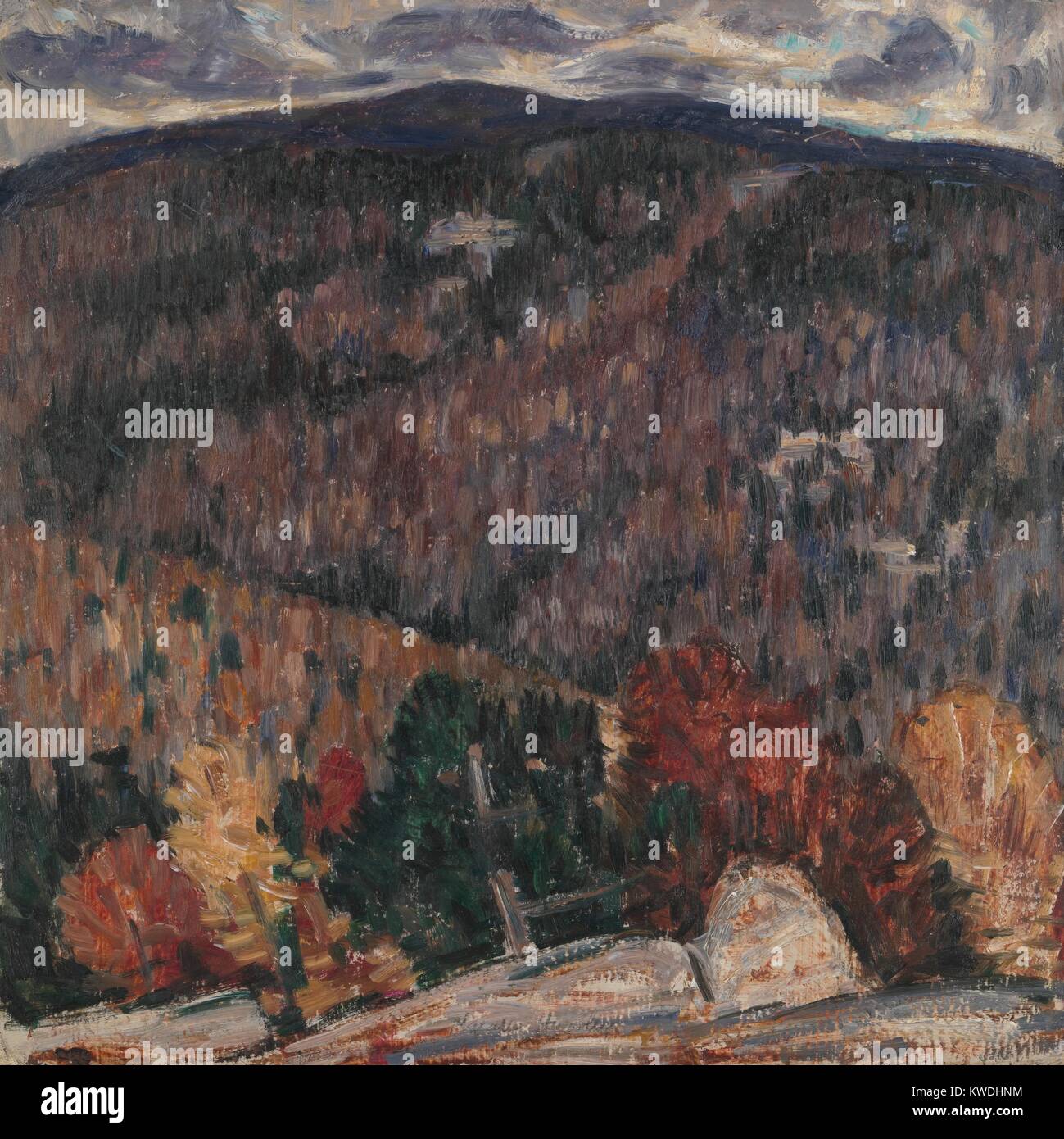 Landschaft N0. 25, Marsden Hartley, 1908-09, Amerikanische Malerei, Öl auf Karton. Dies war Teil einer Serie von 15 Gemälde mit dem Titel Lieder der Herbst, die in Hartleys Stieglitzs 1909 Ausstellung in der New Yorker Galerie gezeigt wurden, 291 (BSLOC 2017 7 101) Stockfoto