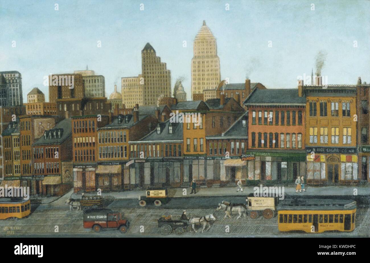 Aus meinem STUDIO FENSTER, von John Kane, 1932, Amerikanische Malerei, Öl auf Leinwand. Kane das Stadtbild von Pittsburgh gemalt, Er war der erste Autodidakt naiver Maler des 20. Jahrhunderts durch ein Museum, anerkannt, wenn seine Arbeit in die 1927 Carnegie International Exhibition (BSLOC 2017 7 118) angenommen wurde, Stockfoto