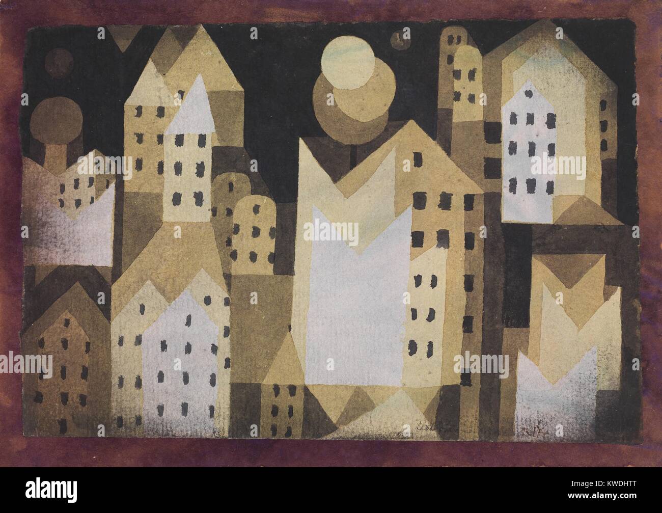 Kalte STADT, von Paul Klee, 1921, Schweizer Zeichnung, Aquarell auf Papier. Multi-farbenen einfach braune Gebäude erbracht werden, sind umgeben von einem Rahmen aus kastanienbraunen Farbe (BSLOC 2017 7 37) Stockfoto