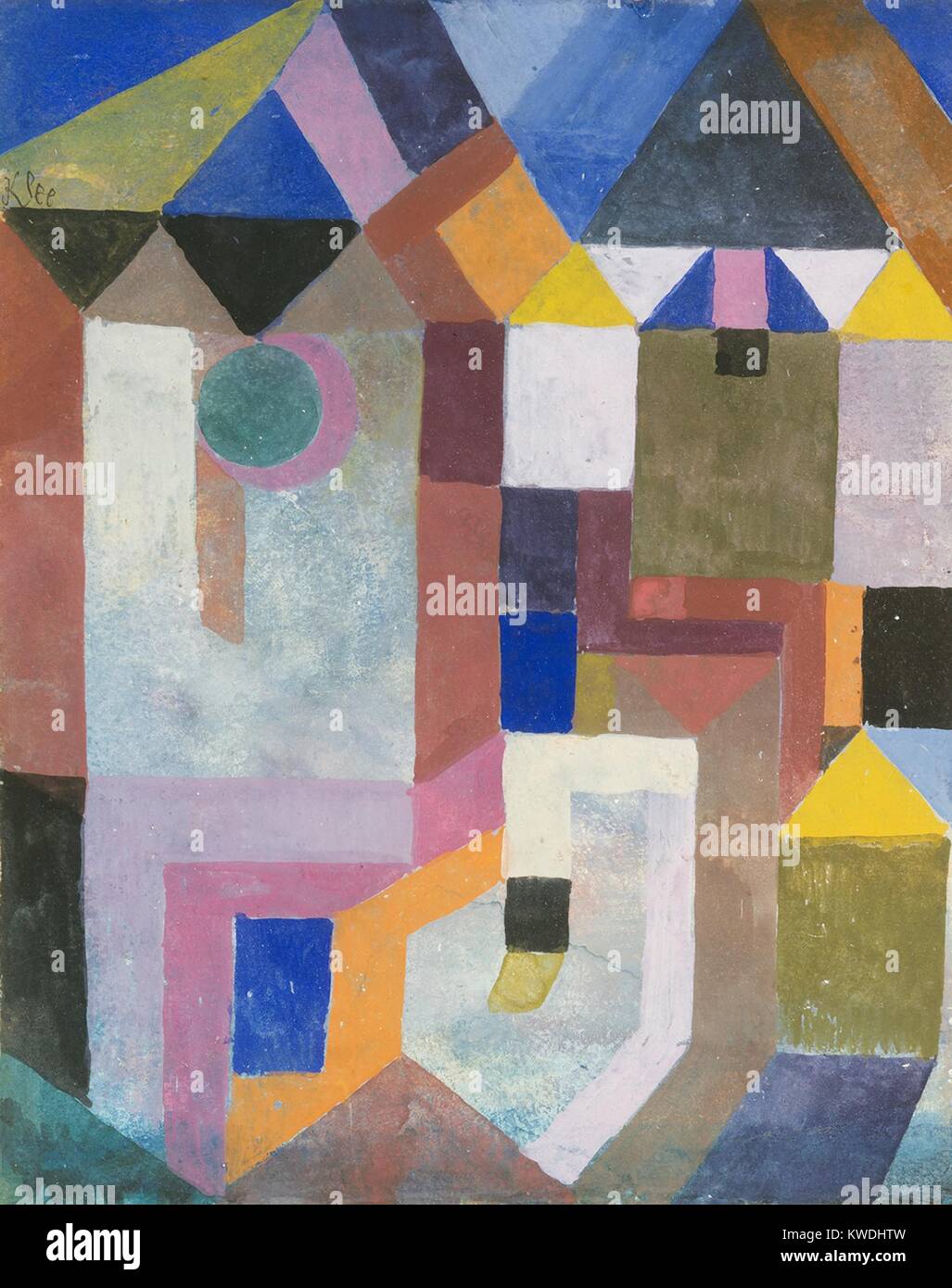 Farbenfrohe Architektur, von Paul Klee, 1917, Schweizer Zeichnung, Gouache auf Papier. Ebenen der hellen Farbe zeigen dekorativ abstrahierten Architektur (BSLOC 2017 7 38) Stockfoto