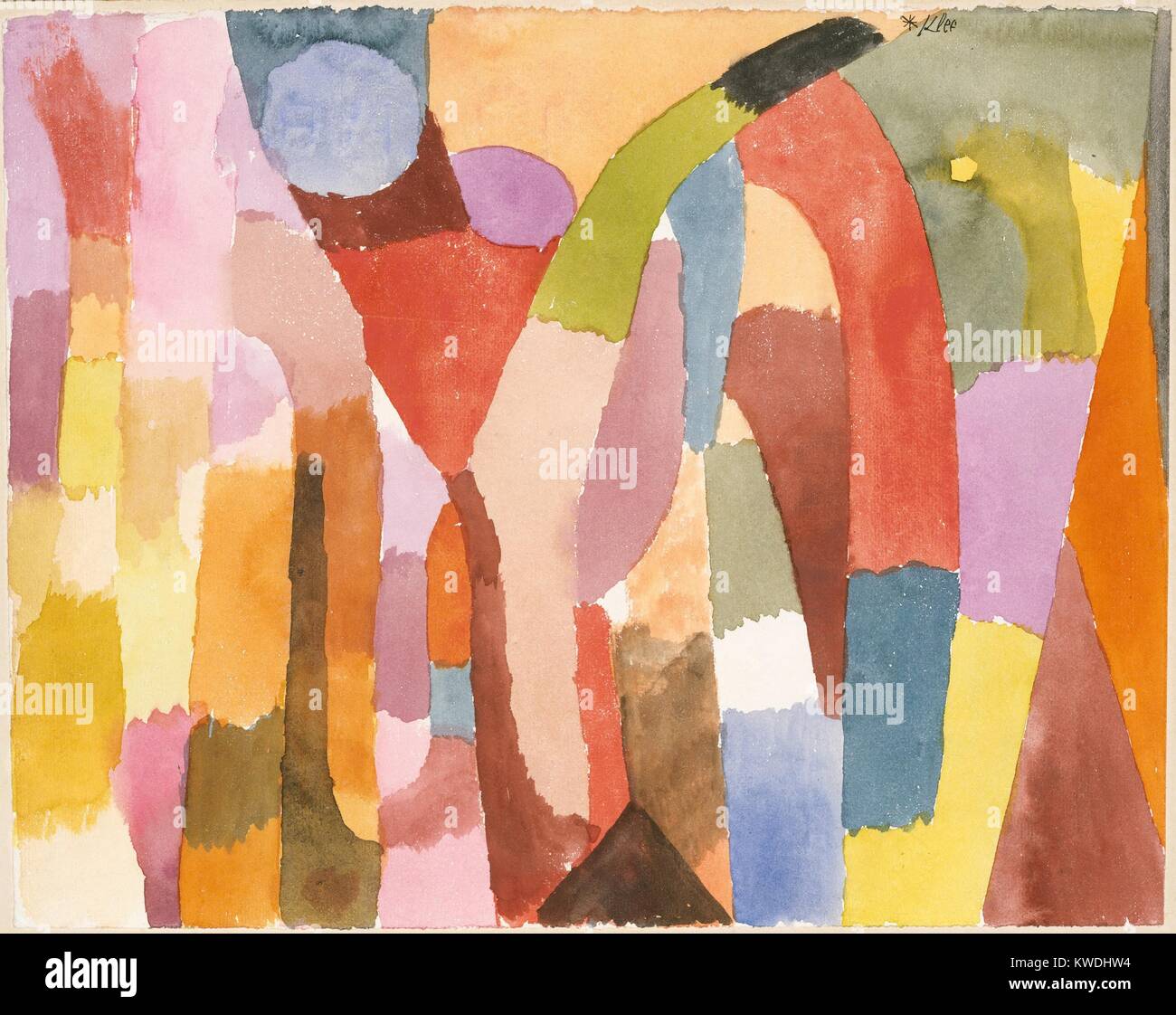 Bewegung der gewölbte Kammern, von Paul Klee, 1915, Schweizer Zeichnung, Aquarell auf Papier. Abstrakten Flächen von heller Farbe vorschlagen Architektur (BSLOC 2017 7 44) Stockfoto