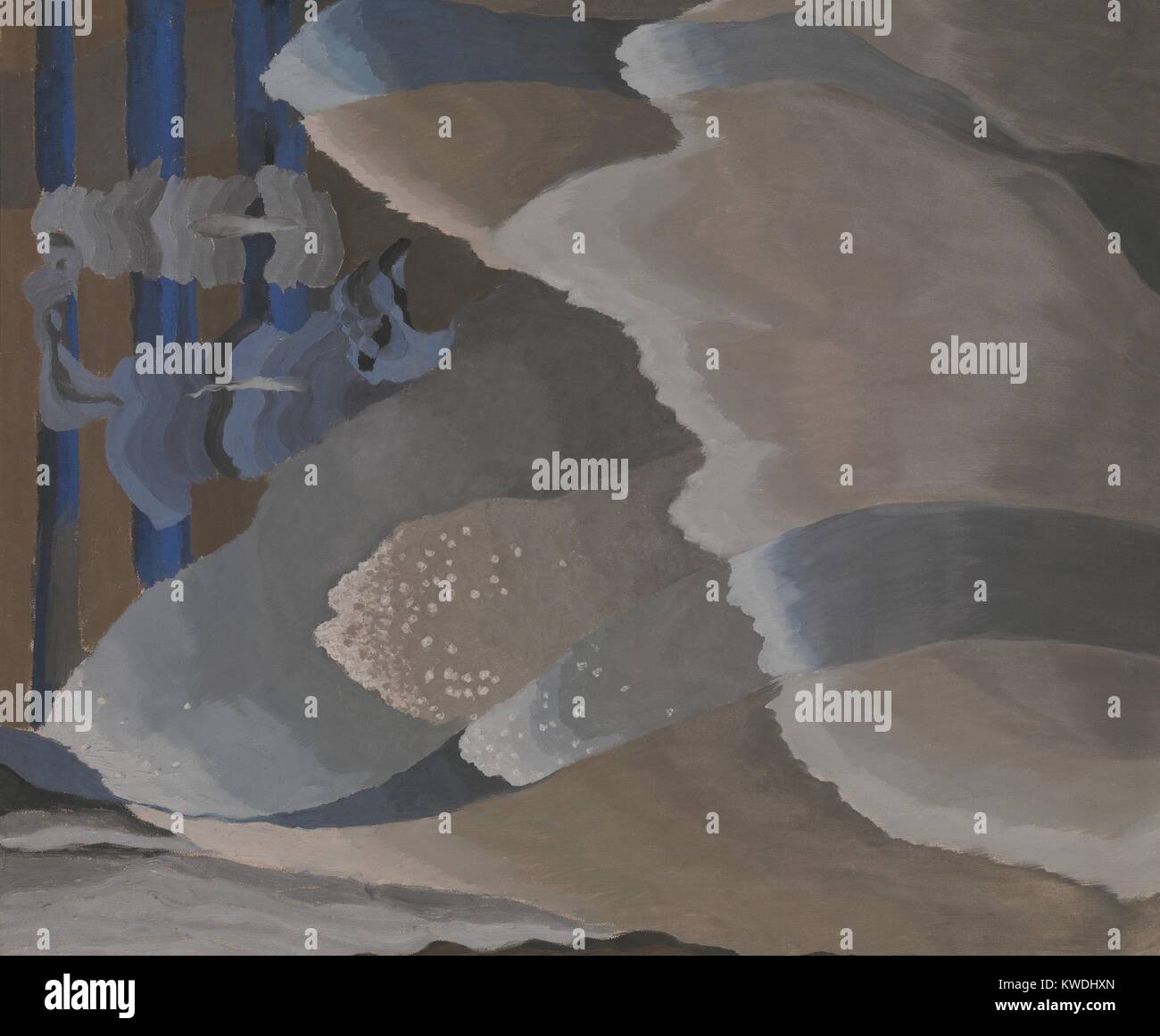 Die Wellen, die von Arthur Dove, 1929, Amerikanische Malerei, Öl und Aluminium Farbe auf Leinwand. Wellen, vorgestellt von oben, Flut ans Ufer über vertikale Balken, die die Kanten des Meeresbodens zu evozieren (BSLOC_2017_7_82) Stockfoto