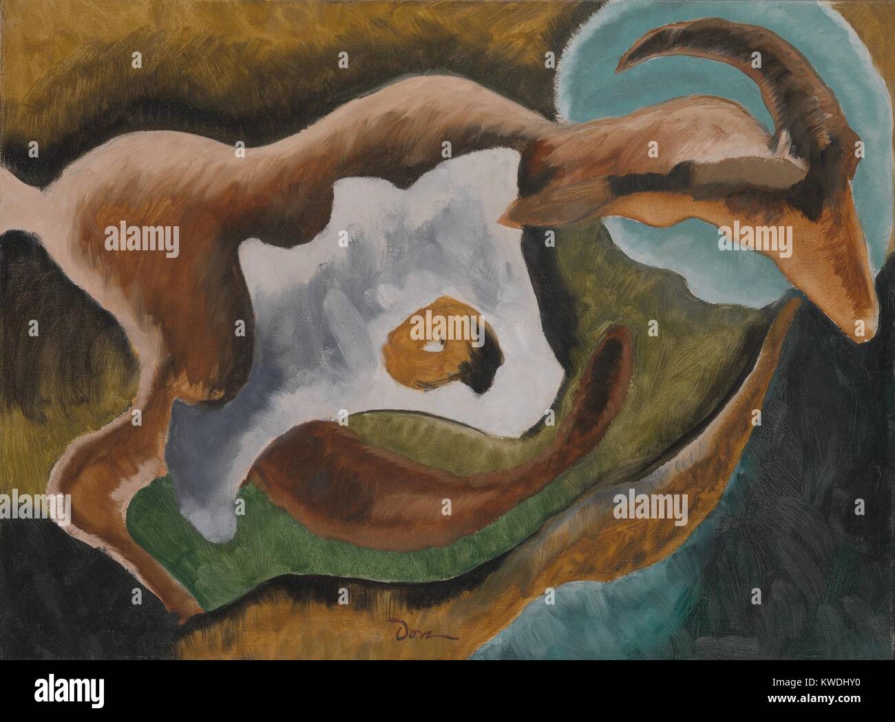 Ziege, Arthur Dove, 1935, Amerikanische Malerei, Öl auf Leinwand mit selektiver Lackierung. Die Formen der Ziege verschmelzen mit abstrakten Formen in den Tönen von Erde, Laub, Wasser und Himmel (BSLOC 2017 7 87) Stockfoto Ziege, Arthur Dove, 1935, Amerikanische Malerei, Öl auf Leinwand mit selektiver Lackierung. Die Formen der Ziege verschmelzen mit abstrakten Formen in den Tönen von Erde, Laub, Wasser und Himmel (BSLOC 2017 7 87) Stockfoto