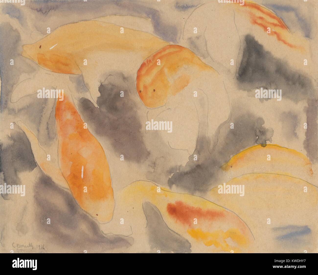 Fisch Serie, Nr. 4 von Charles Demuth, 1916, Amerikanische Malerei, Aquarell und Graphit auf Papier. Die schwimmenden Fischen werden gerendert mit weichen Delikatesse und minimale Definition (BSLOC 2017 7 91) Stockfoto