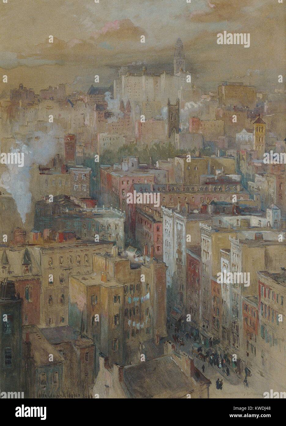 Blick auf NEW YORK CITY, von Colin Campbell Cooper, 1910 C., American Aquarell und gouache Zeichnung. Blick auf New York aus der Sicht. Cooper spezialisiert in der impressionistischen Malerei Architektur (BSLOC 2017 9 11) Stockfoto