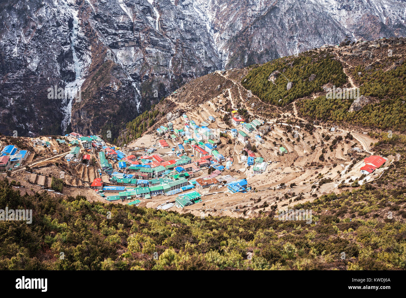 Namche Bazar Luftaufnahme, Everest Trek, Himalaya, Nepal Stockfoto