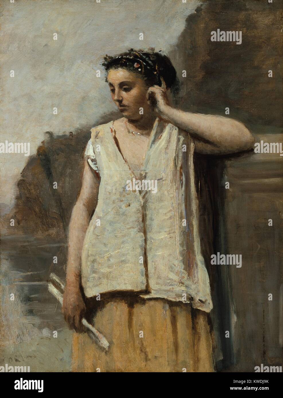 Der MUSE: Geschichte, von Camille Corot, 1865, Französische Malerei, Öl auf Leinwand. Die naturalistische Abbildung ist mit einfachen rustikalen Kleider gemalt. Das Modell für diese Arbeit darf Emma Dobigny gewesen, die oft für Corot setzte in den 1860er Jahren (BSLOC 2017 9 95) Stockfoto
