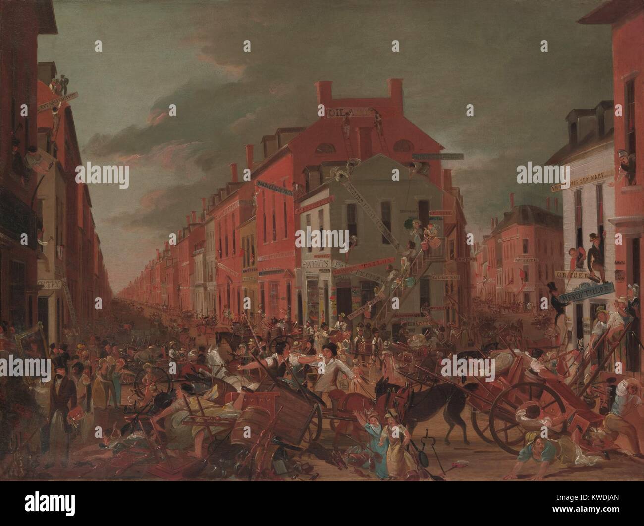 Beweglicher TAG IM ALTEN NEW YORK, von unbekannter Künstler, 1827, Amerikanische Malerei, Öl auf Holz. Im Jahr 1820, eine Tradition wurde ein Gesetz, das alle NYC Rental vermietet am 1. Mai abläuft. Die humorvollen Gemälde zeigt Ereignisse in der anschließenden Unterbrechung (BSLOC 2017 10 114) Stockfoto