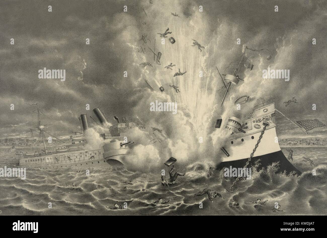 Zerstörung der US-Schlachtschiff Maine im Hafen von Havanna Jan. 15, 1898. (BSLOC 2017 10 13) Stockfoto