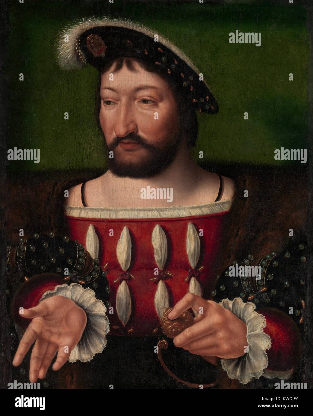 Franz I., König von Frankreich, von Joos van Cleve, 1525, Niederländischen, Northern Renaissance Malerei. Franz I. war der erste Valois König von Frankreich von 1515-47. Er war ein Förderer der französischen Renaissance Kunst, wie er kämpfte, Frankreich die Autonomie zu etablieren, während durch die Habsburger Domains (BSLOC 2017 16 114) umgeben Stockfoto