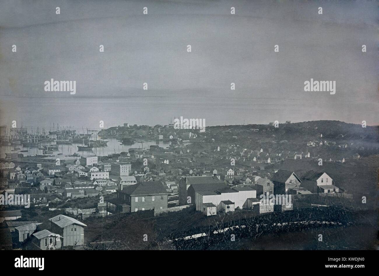 Daguerreotypie von San Francisco von 1849 oder 1850, von einem unbekannten Fotografen. Der Goldrausch von 1849 angehoben, um die Bevölkerung von 1.000 im Jahr 1848 auf 25.000 im Dezember 1849 (BSLOC 2017 17 1) Stockfoto