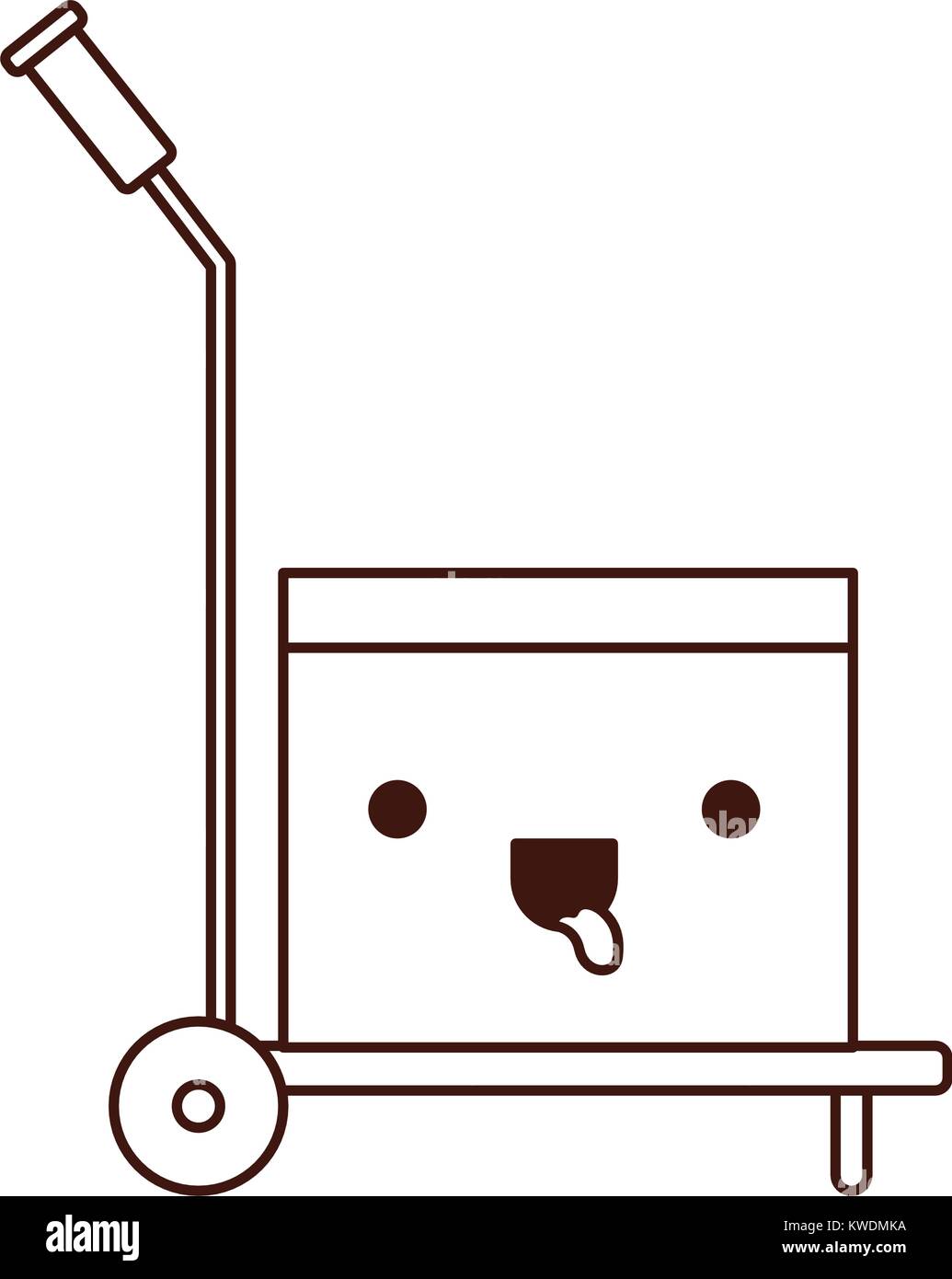 Hand-Lkw mit kawaii Karton in Schwarzweiß silhouette abgedichtet Stock Vektor