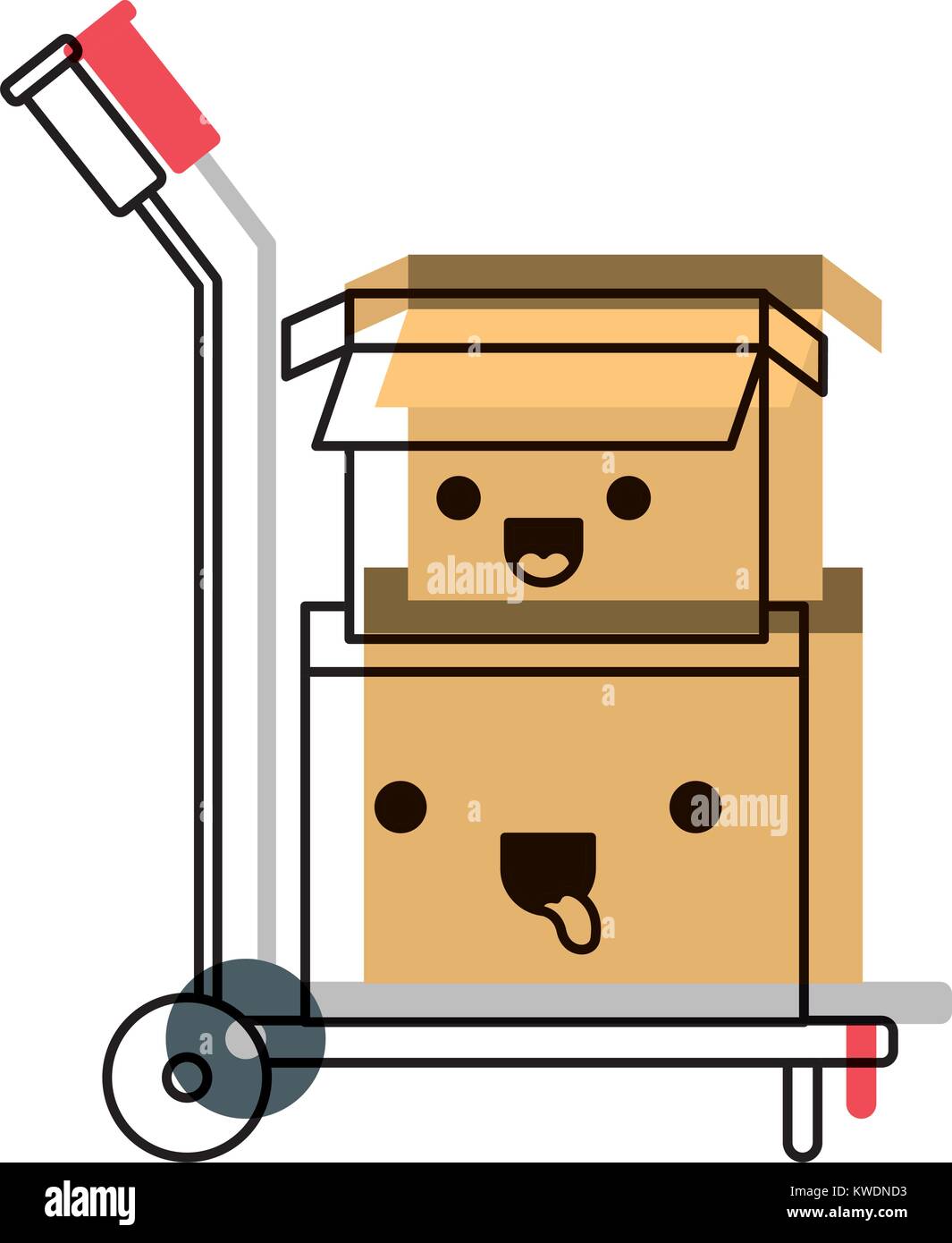 Hand-Lkw mit kawaii Kartons gestapelt und in Aquarell silhouette geöffnet Stock Vektor