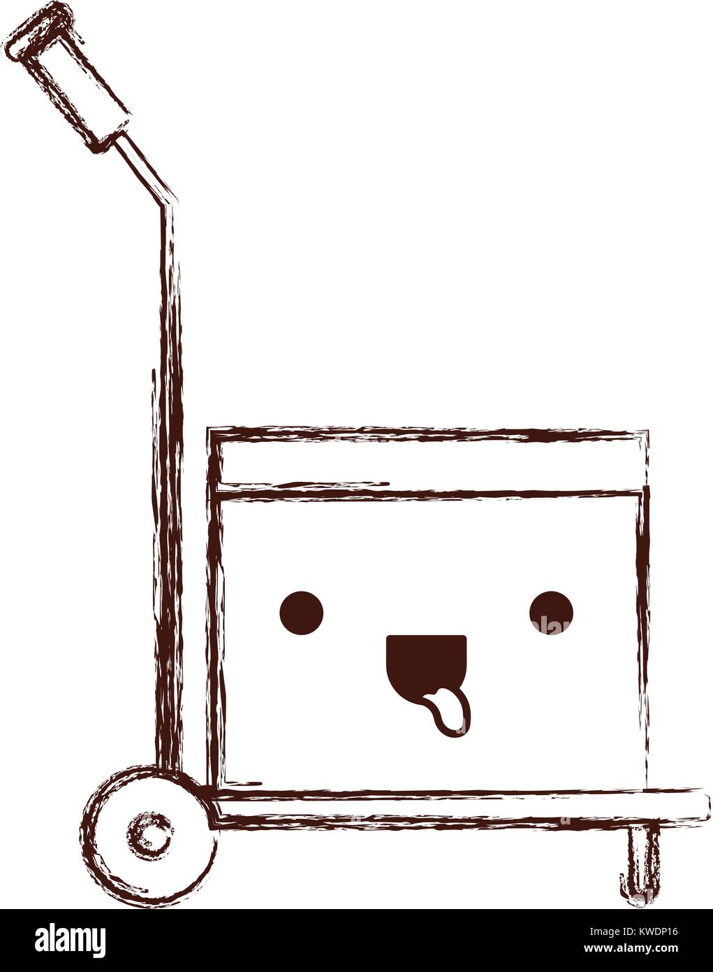 Hand-Lkw mit kawaii Karton in Schwarzweiß versiegelt unscharfe Silhouette Stock Vektor