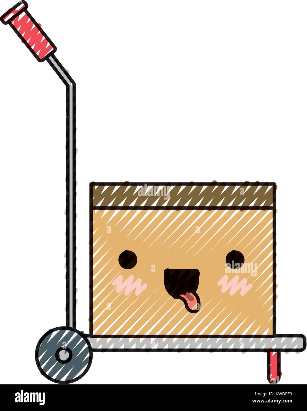 Hand-Lkw mit kawaii Karton in farbige Kreide silhouette abgedichtet Stock Vektor