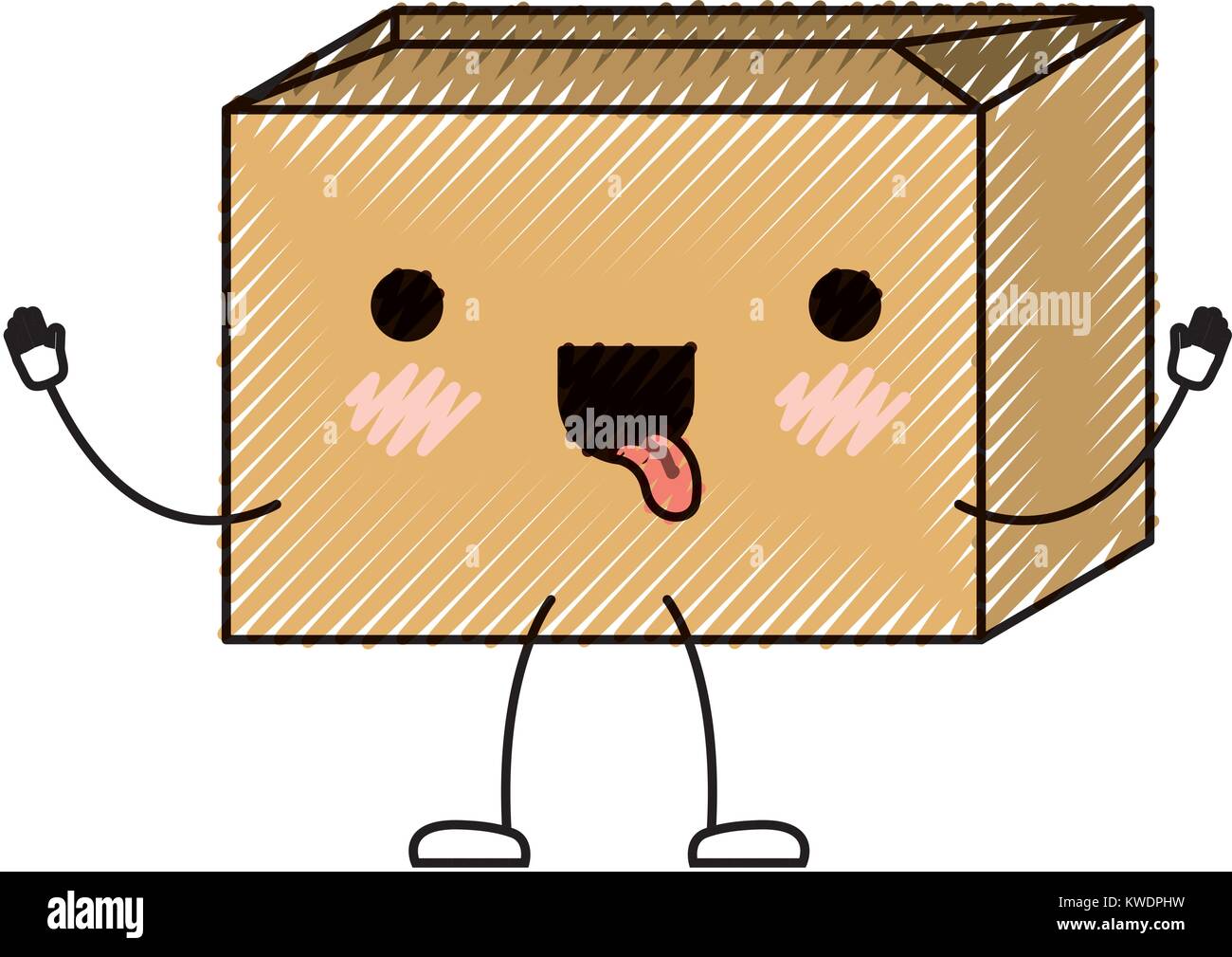 Versiegelte kawaii animierte Karton in farbige Kreide Silhouette Stock Vektor