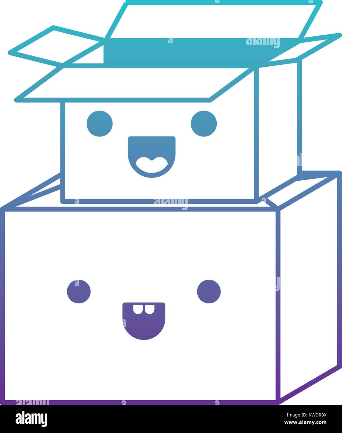 Kawaii Kartons in den Fehlermodus Blau bis Violett Farbe Kontur gestapelt Stock Vektor