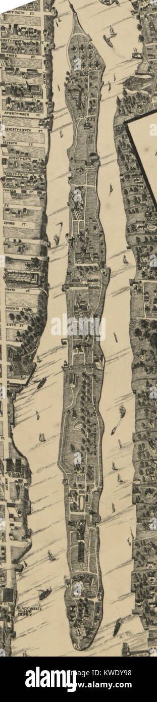 Von der Taylor Karte von New York mit Roosevelt Island Detail. Stockfoto