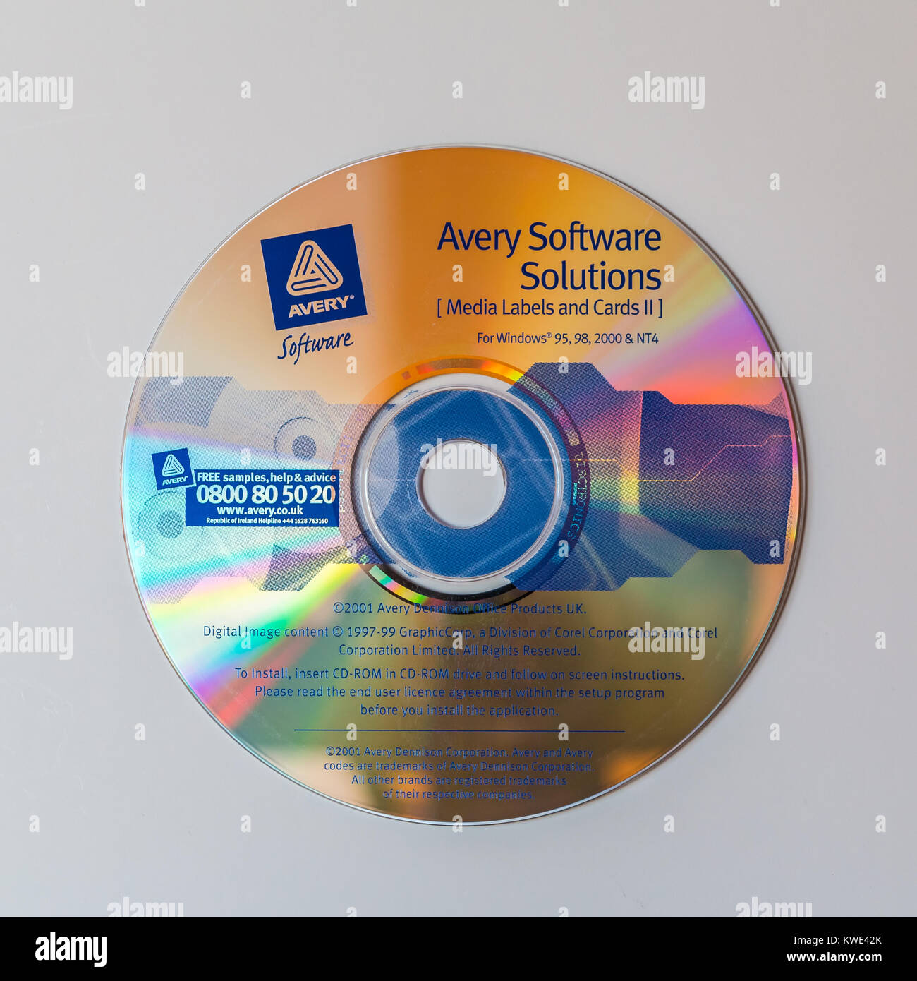 Vintage-Installations-CD, Avery Software Lösungen Etiketten und Karten Stockfoto