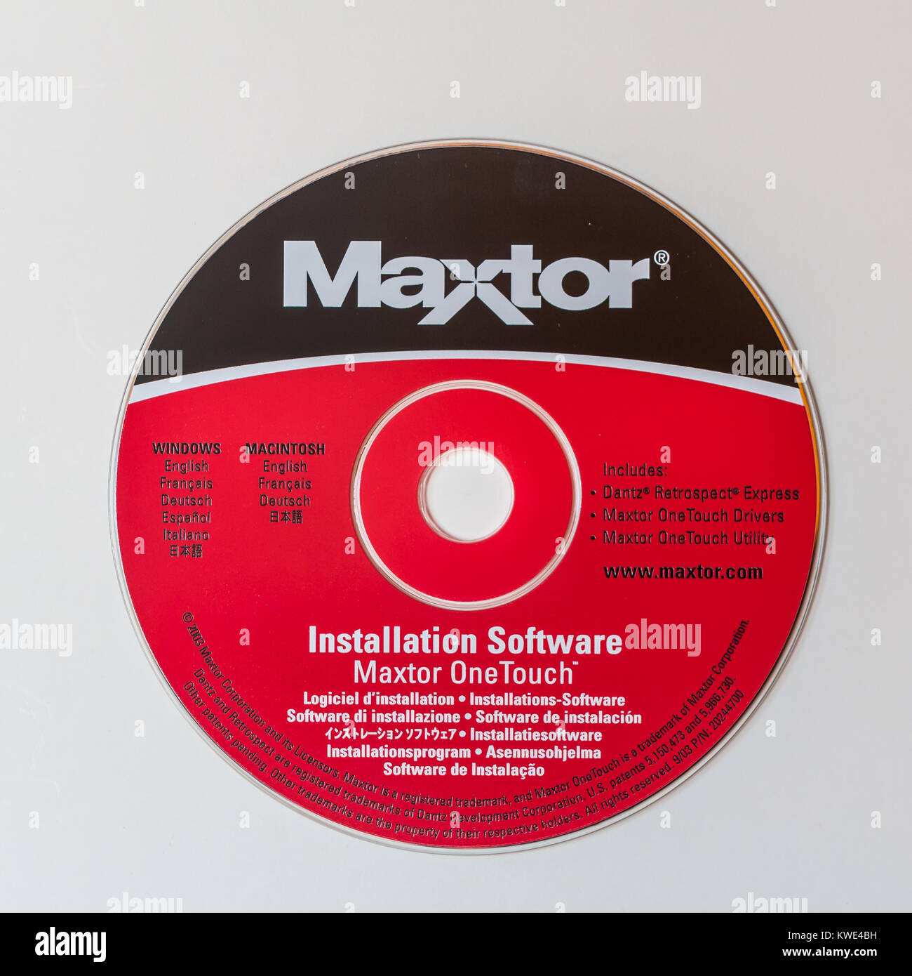 Vintage-Installations-CD, Maxtor Backup Stockfoto