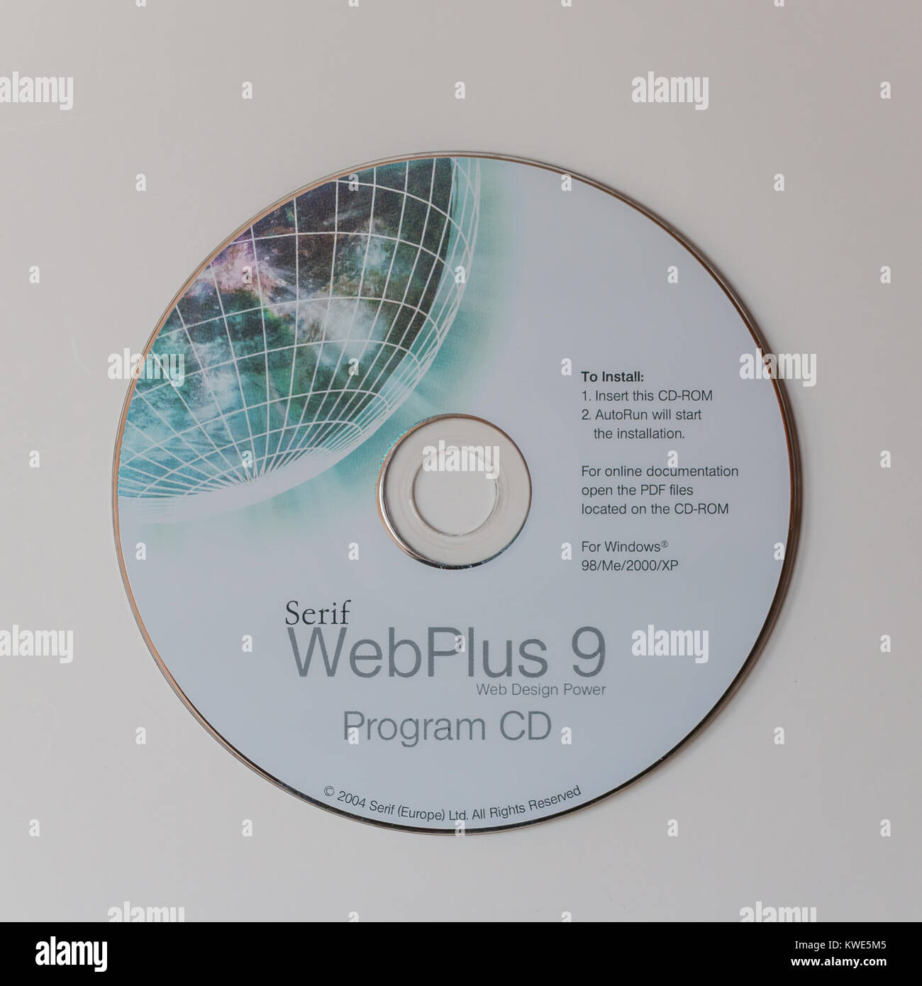 Vintage-Installations-CD, Serif WebPlus 9 Web site Entwicklung Stockfoto