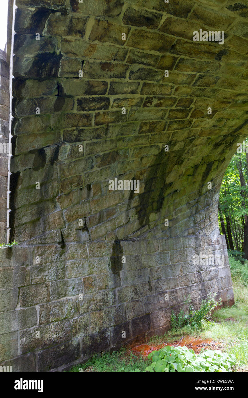Die Skew Bogenbrücke, Allegheny Portage Eisenbahn National Historic Site, Blair County, Pennsylvania, United States. Stockfoto