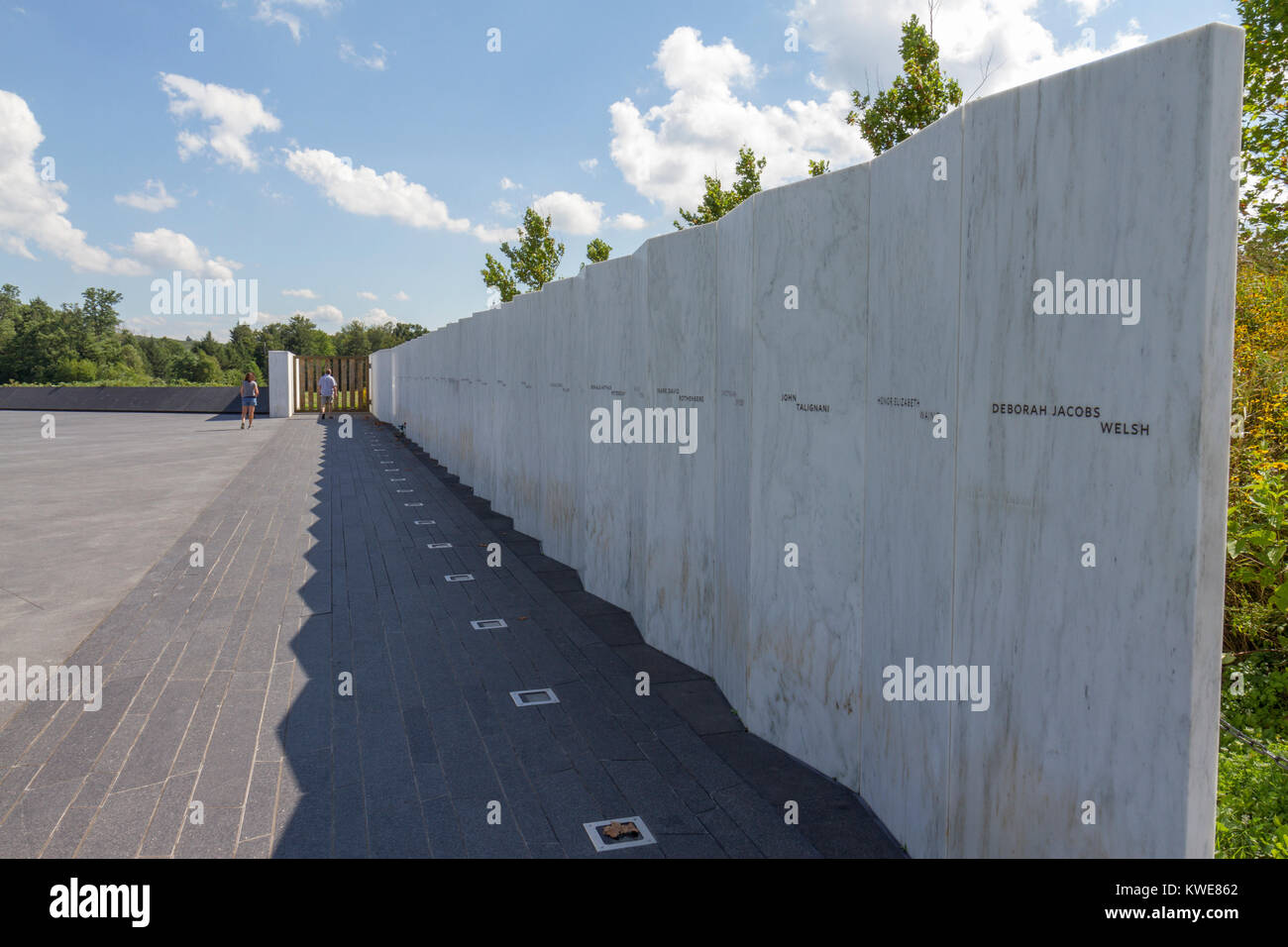 Die Mauer der Namen im Flug 93 Nationale Gedenkstätte in der Nähe von Shanksville, Pennsylvania, USA. Stockfoto