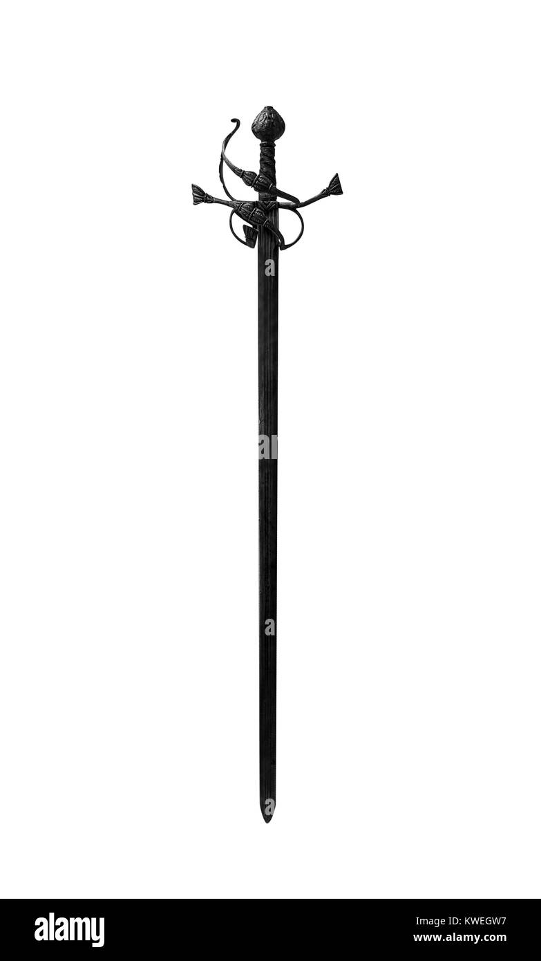 Knight's Schwert isoliert auf weißem Hintergrund. Stockfoto