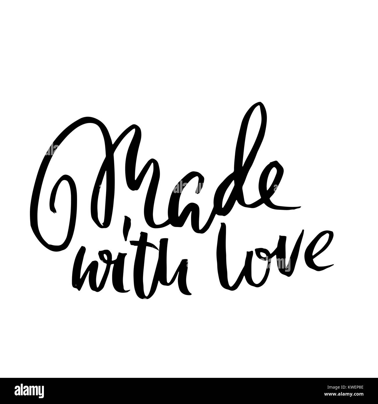 Mit Liebe gemacht. Hand trockenen Pinsel Schriftzug gezogen. Modernes Logo für Ihr Produkt und Shop. Vector Illustration. Stock Vektor