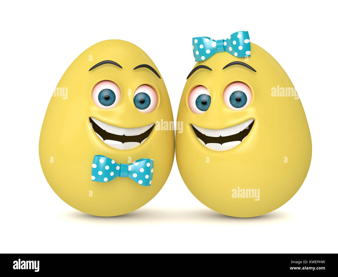 3D-Render von Ostern cartoon Eier auf weißem Hintergrund Stockfoto