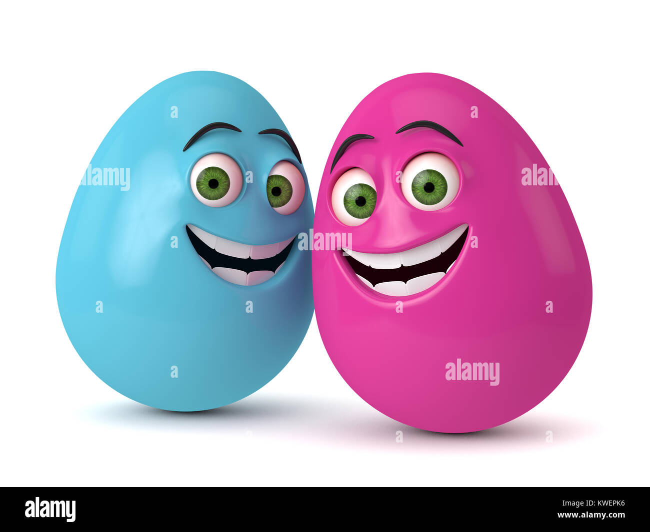 3D-Render von Ostern cartoon Eier auf weißem Hintergrund Stockfoto