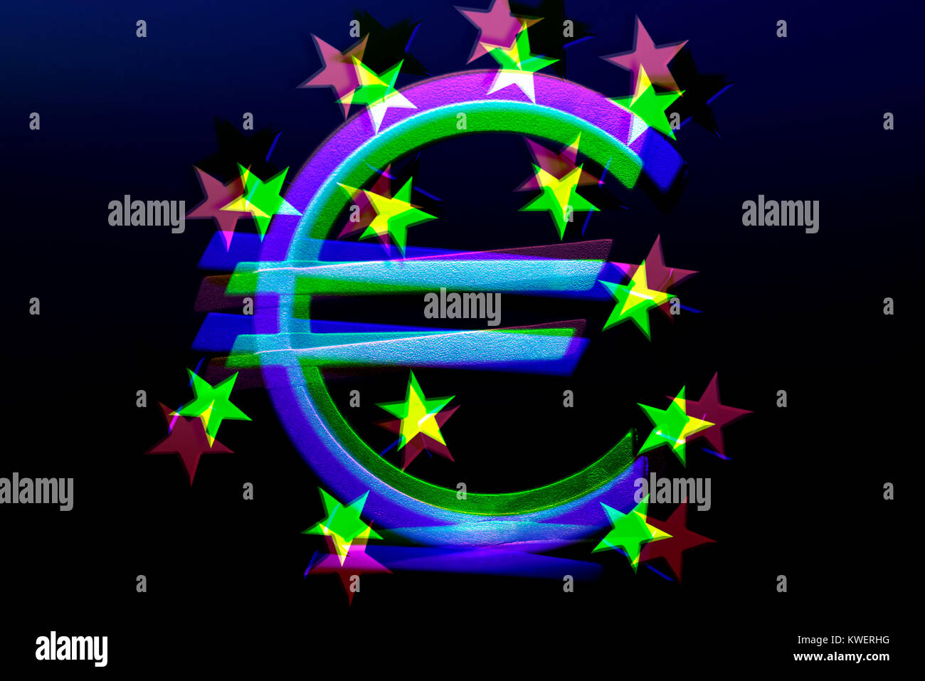 Sterben Sie Eurosigns EZB, Ankauf von Staatsanleihen durch die EZB, EZB-Eurozeichen, Ankauf von Staatsanleihen Durch EZB Stockfoto