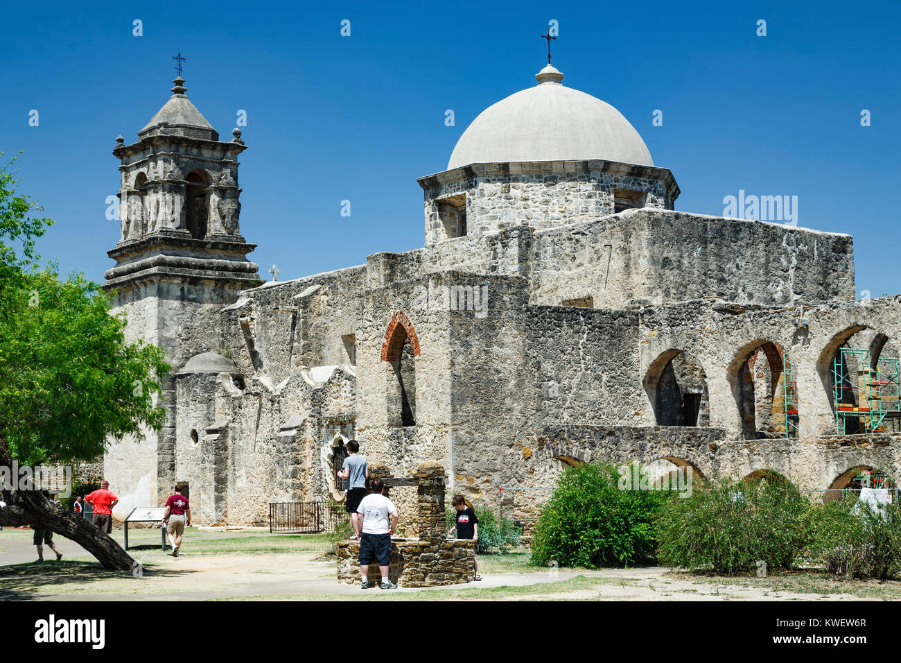 Die Leute, die Mission San Jose y San Miguel de Aguayo (1782), San Antonio Missions National Historical Park, San Antonio, Texas, USA Stockfoto