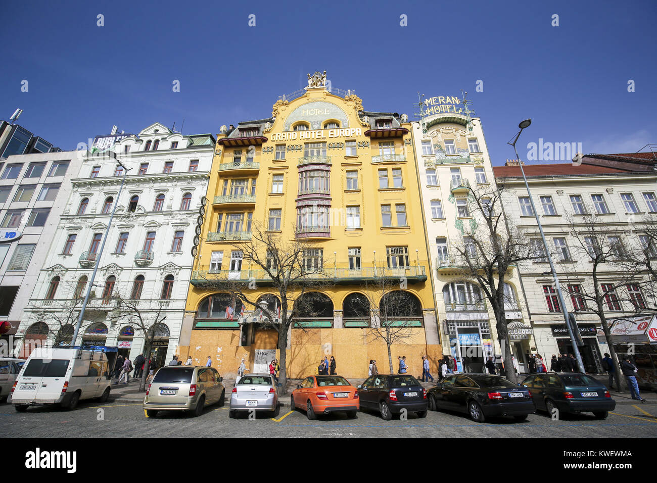 Grand Hotel Europa ist eine berühmte Jugendstil Hotel am Wenzelsplatz im Zentrum von Prag, Tschechien Stockfoto