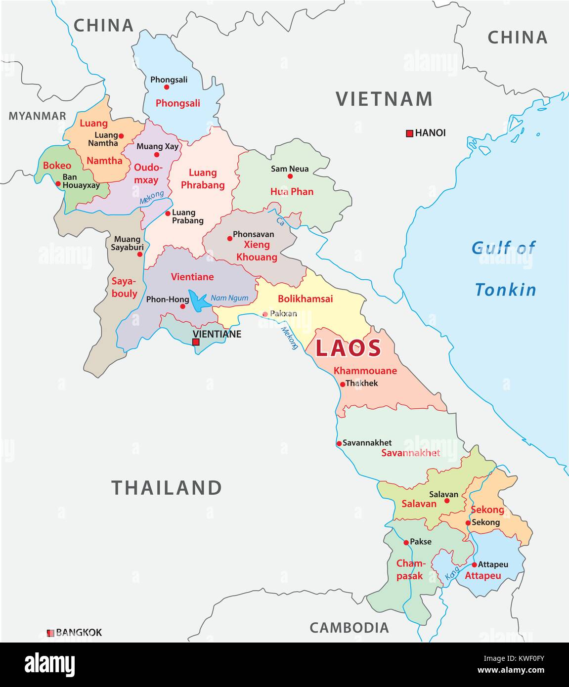 Laos administrative und politische Vektorkarte Stock Vektor