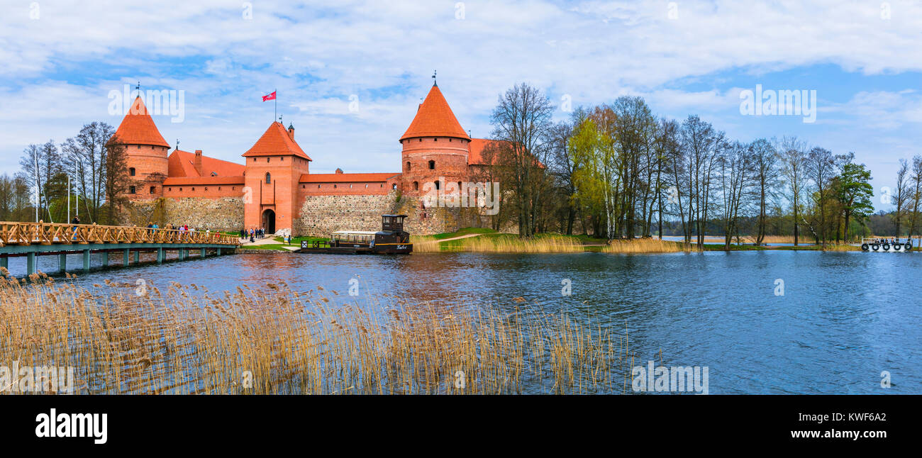 Traditionelle Trakai Burg, Panoramaaussicht, Litauen, Europa. Stockfoto
