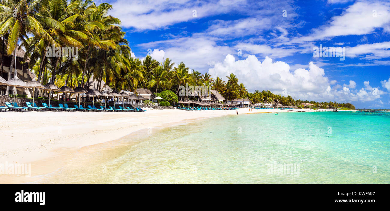 Schönen Strand von Mauritius, Panoramaaussicht. Stockfoto