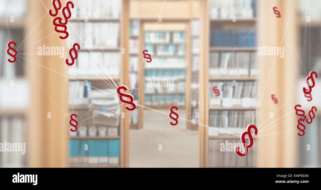 Symbole für 3D-Schnittsymbole und Bücherregale in der Bibliothek Stockfoto