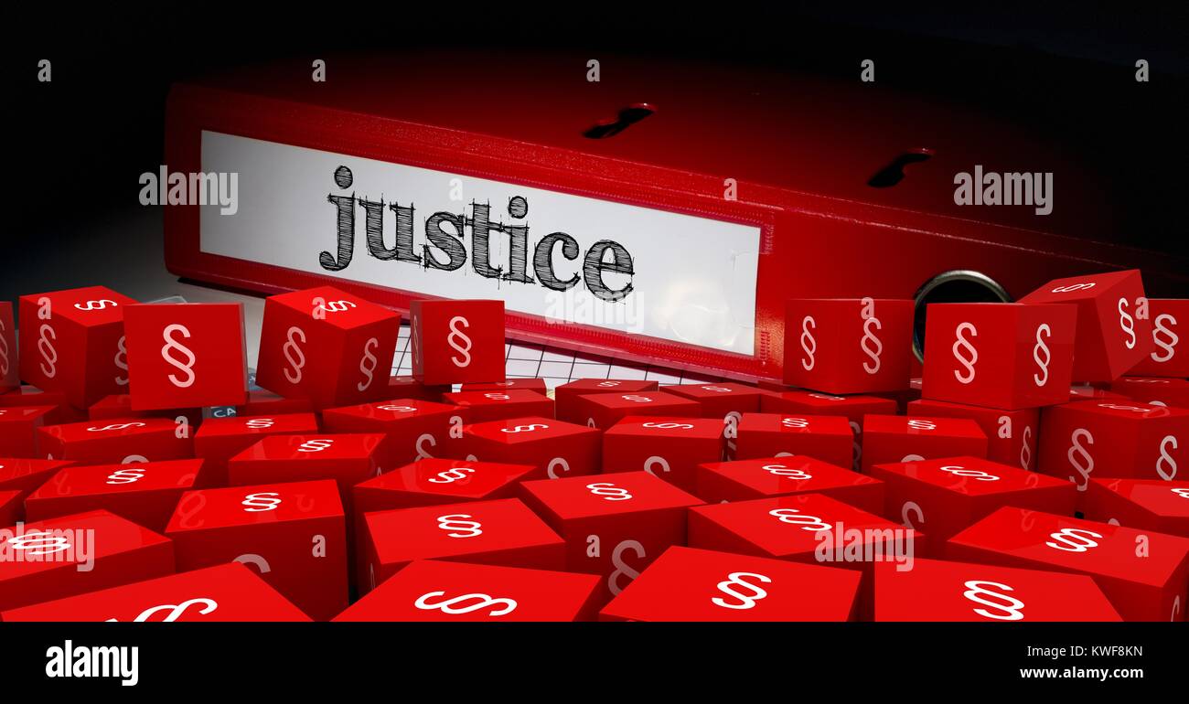 Symbole für 3D-Schnitt-Symbole und Justizordner Stockfoto