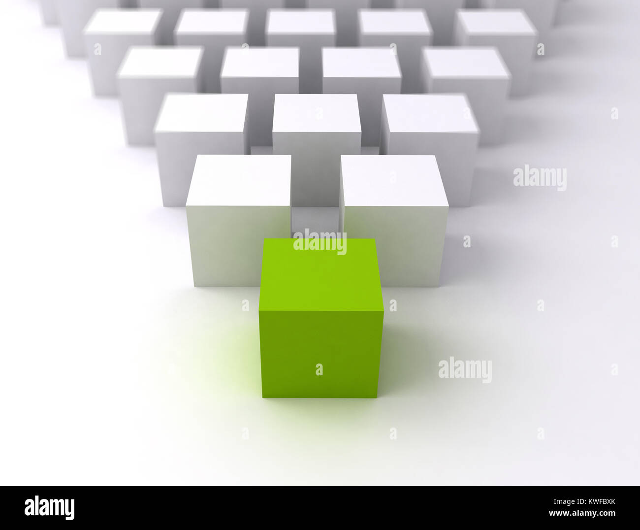Green box Leader 3d-render.Business, Cube, Führung, verschiedene, Box, Abstract, individuelle und einzigartige Stockfoto