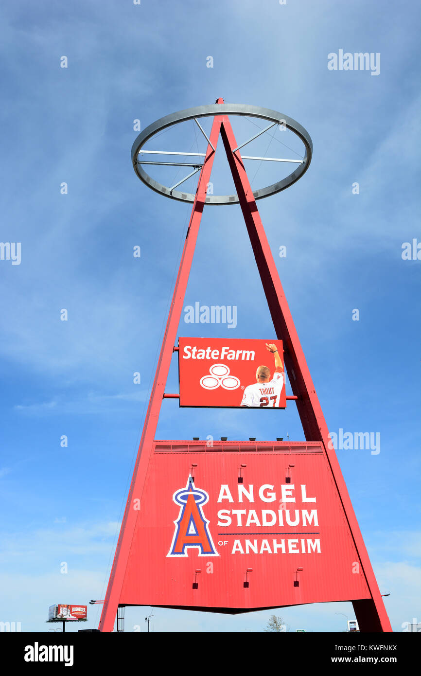 ANAHEIM, Ca 11. FEBRUAR 2015 Das große "A" im Angel Stadion von Anaheim. Das große "A" auf