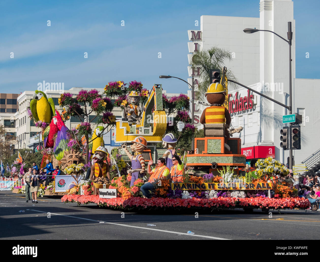 Pasadena, Jan 1: Animation Award, der U-Bahn verbundene Schwimmer im berühmten Rose Parade - Amerikas neues Jahr Feier am 1. Januar 2017 Pasa Stockfoto
