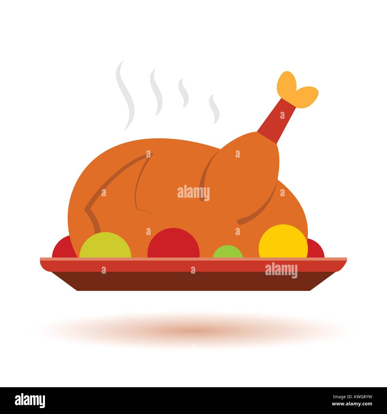 Thanksgiving, Weihnachten Farbe der Türkei Ikone mit Schatten. Urlaub diner Symbol flache Bauform. Vektor Zeichen auf weißem isoliert. Logo, Drucken, Karte, Label graphi Stock Vektor