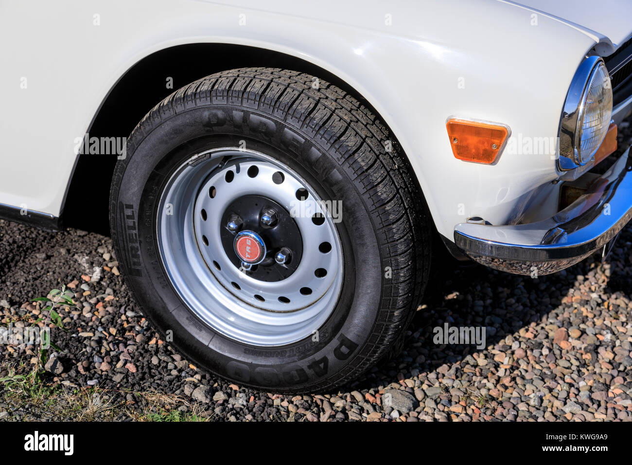Triumph TR 6 Vorderrad Stockfoto