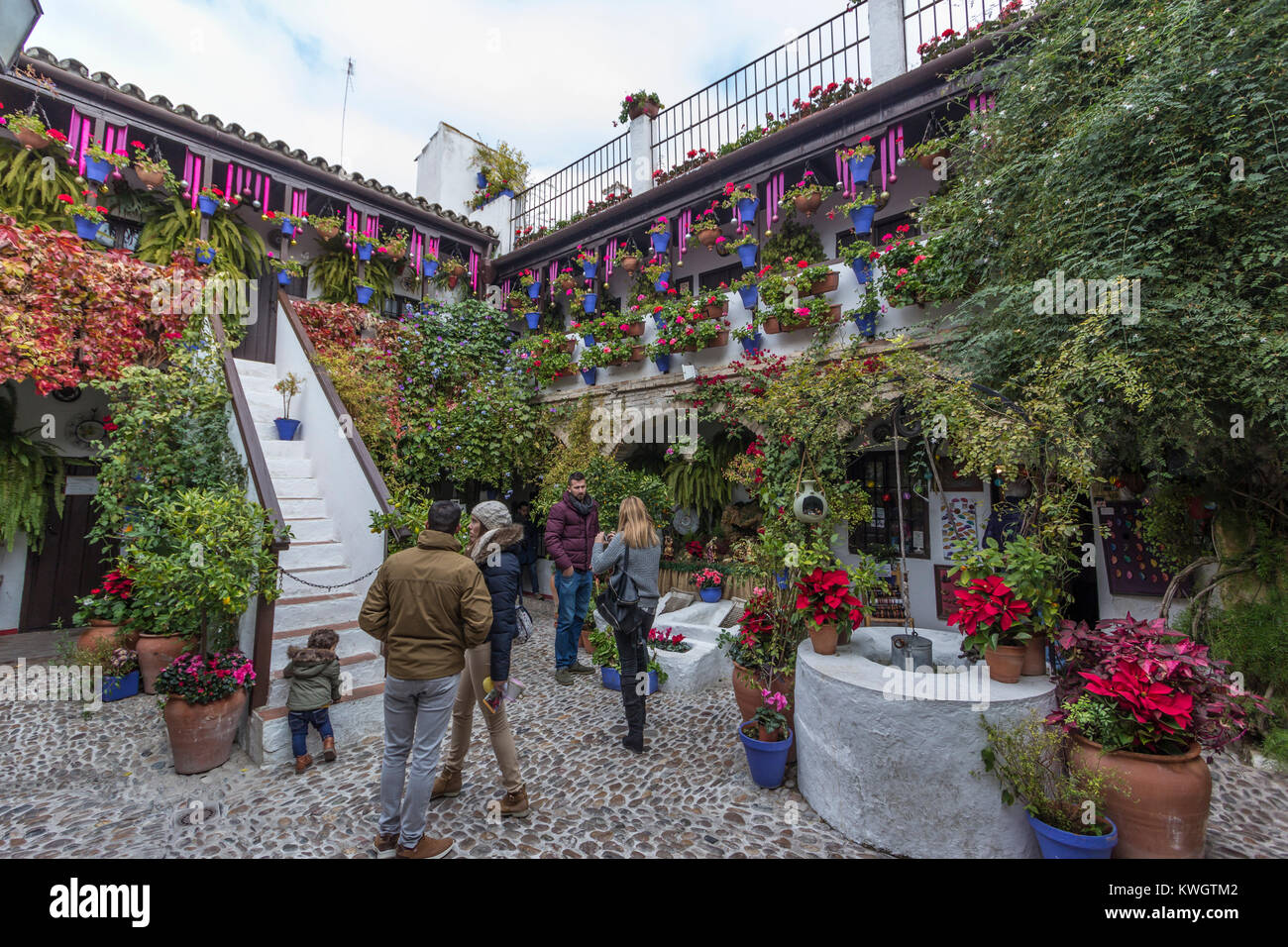 Cordoba, Spanien. Ein typischer Patio mit Pflanzen dekoriert. Stockfoto