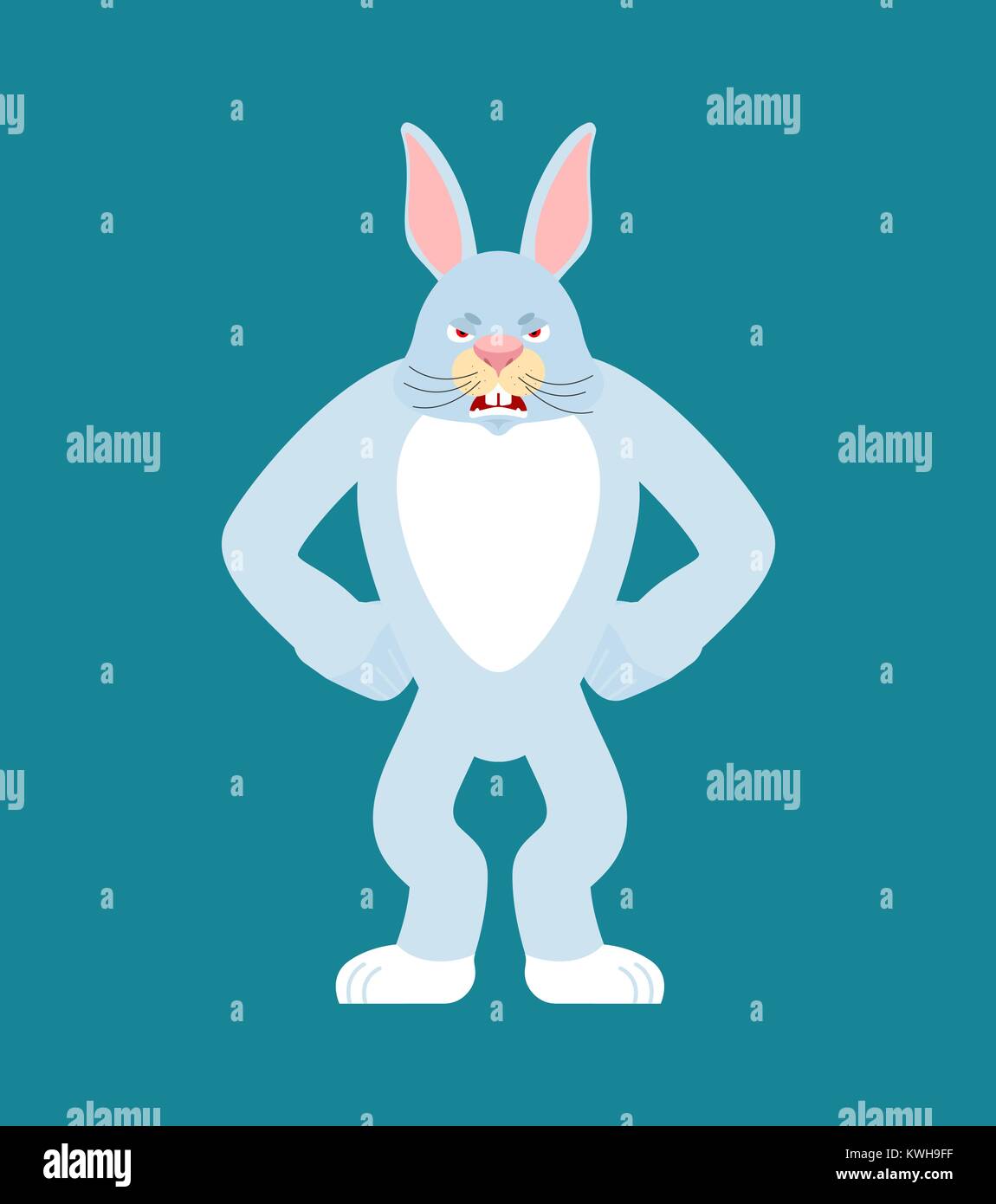 Kaninchen wütend. Hase böse Gefühle. Tier aggressiv. Vector Illustration Stock Vektor